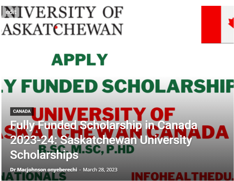 Apply Fully Funded Scholarship : University of Saskatchewan Canada